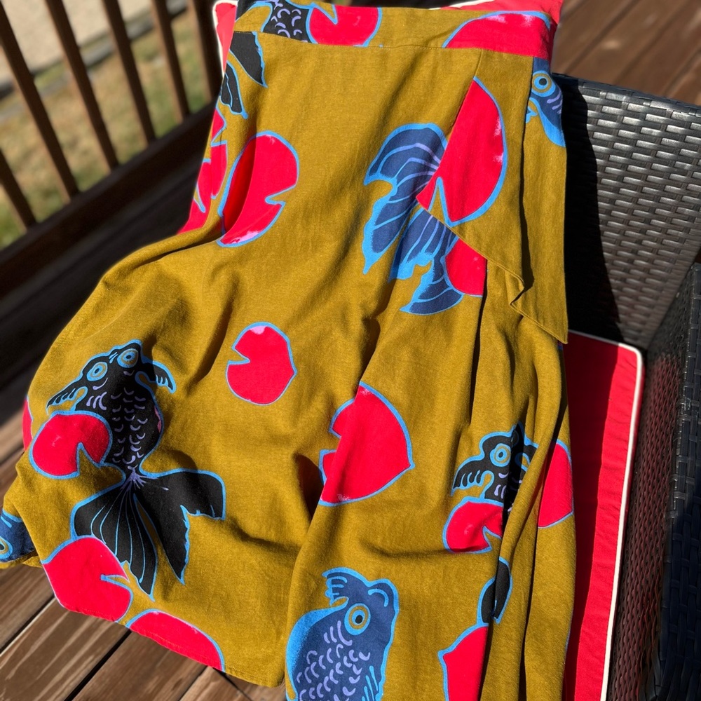 Olive (red black blue lavender) fish A-line skirt from Anthropologie